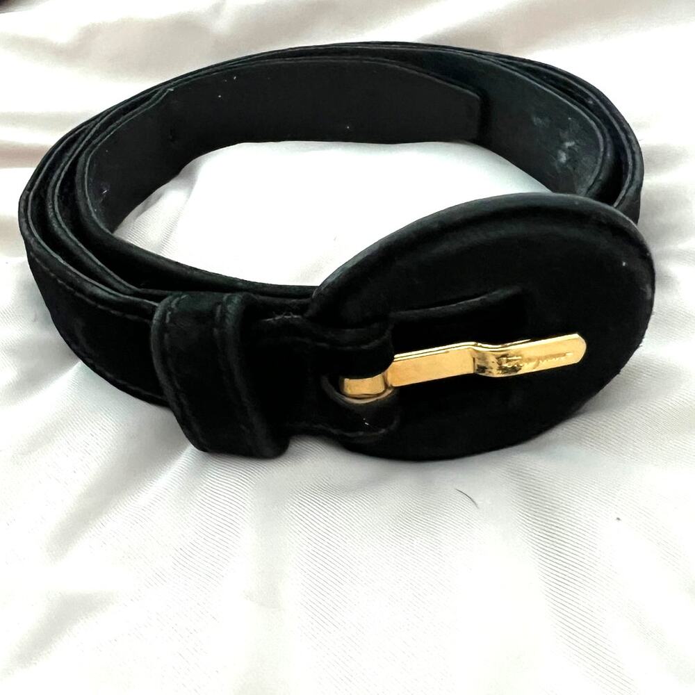 XS Vintage Salvatore Ferragamo Vara buckle belt suede leather black gold logo
